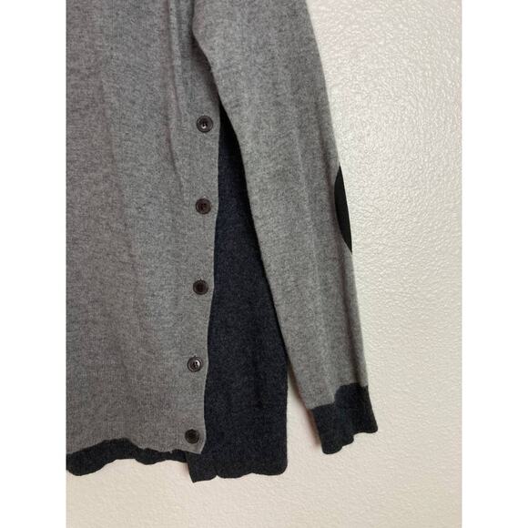 J.Crew Sweater Gray Wool Blend Tunic Elbow Patches Side Buttons Crewneck Small - Picture 5 of 10